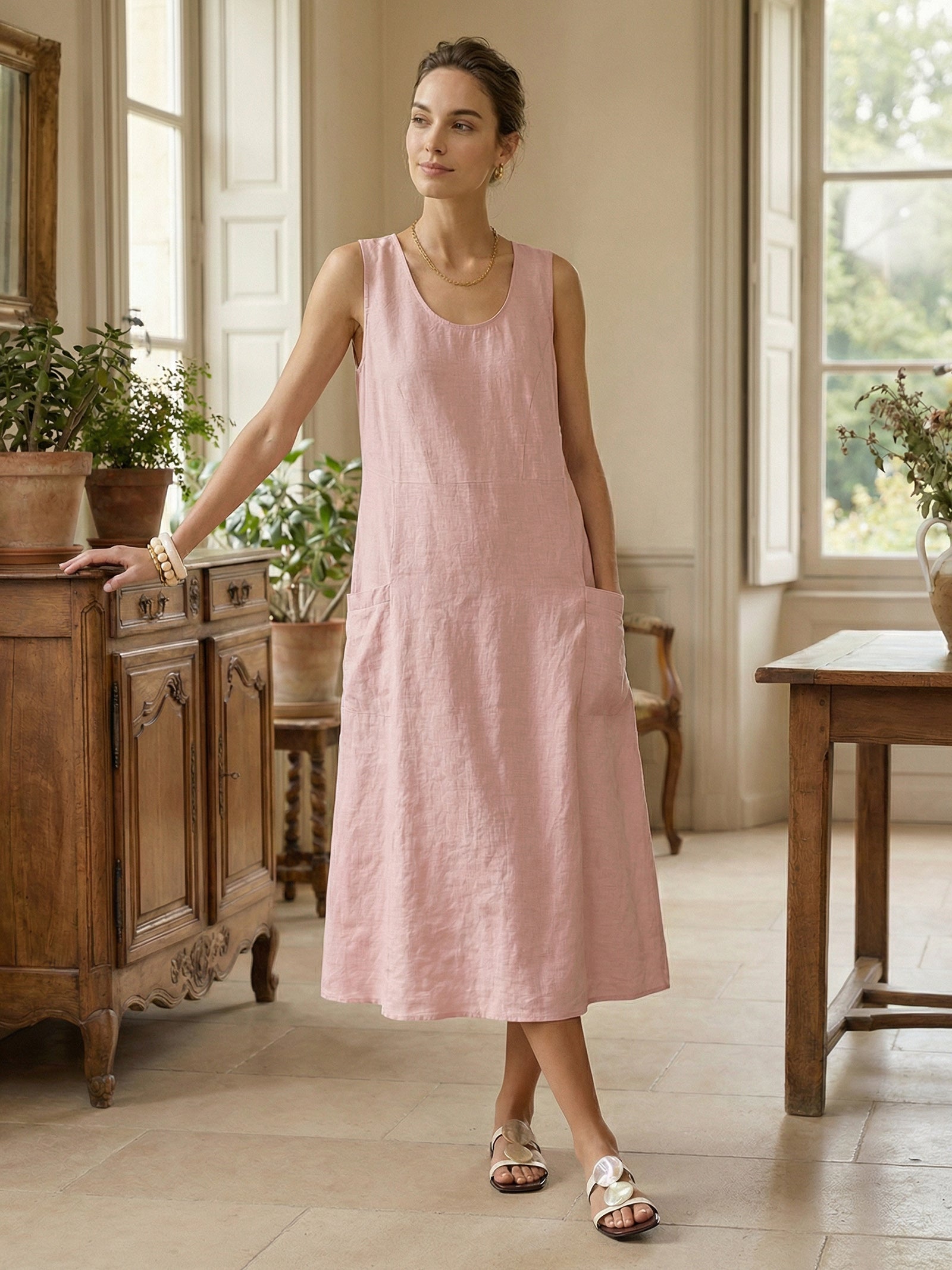 100% Linen Swing Beach Tank Dress GIANA