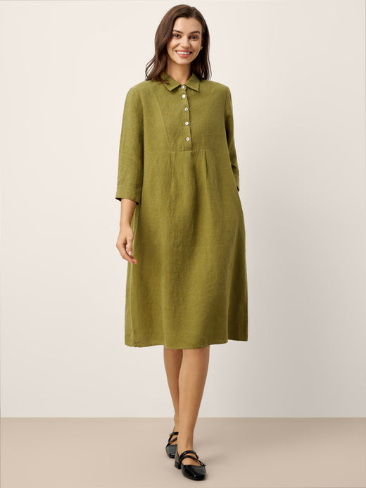 Robe-Chemise Midi en Lin avec Col Tailleur et Manches 3/4 MERCEDES