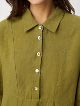 100% Linen Tailored Lapel 3/4 Sleeve Midi Shirt Dress MERCEDES by LINTICO for women
