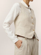 100% Linen V-Neck Buttoned Closure Vest DELIA by LINTICO for women