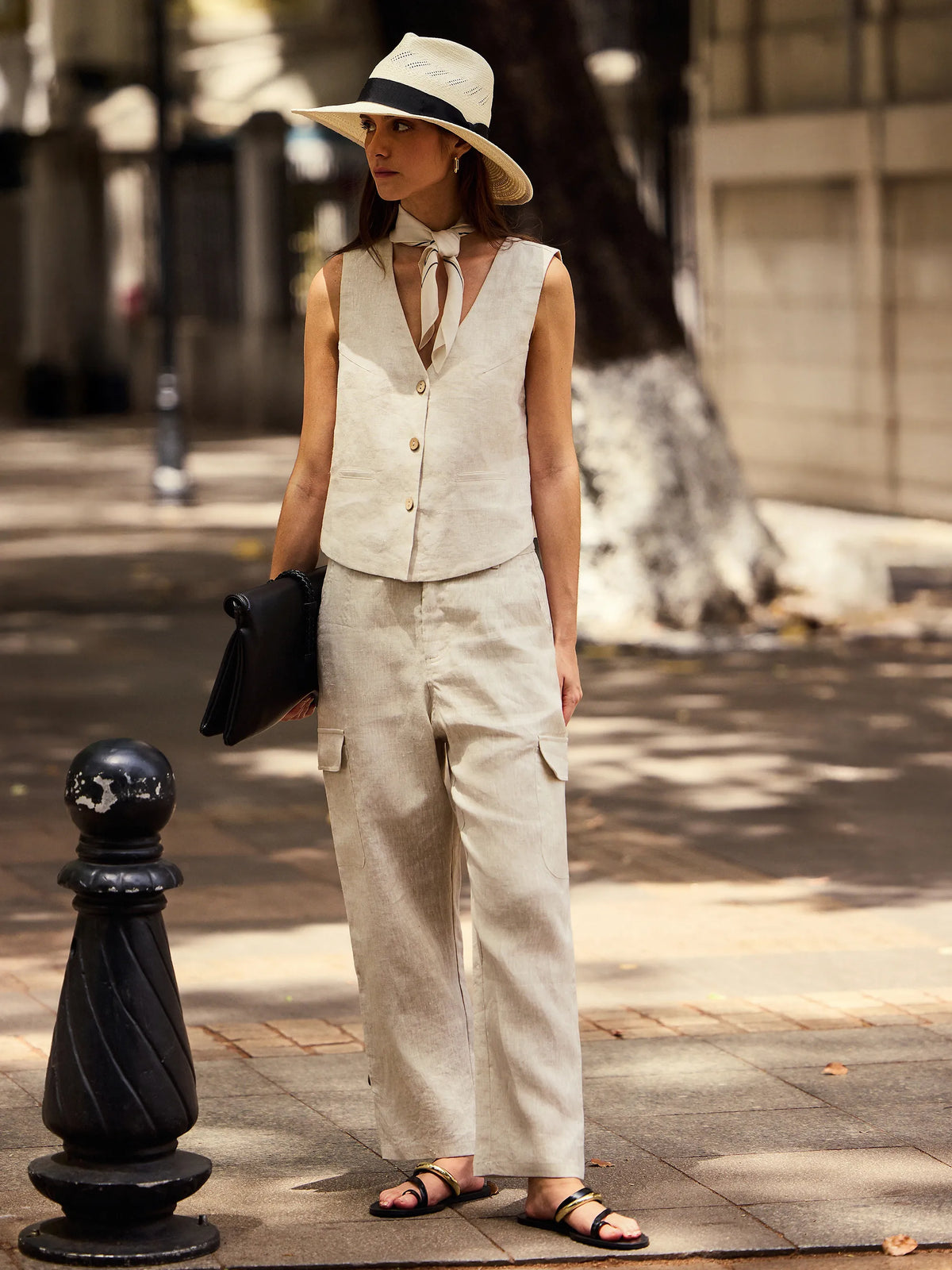 100% Linen Cargo Tapered Trousers with Patch Pockets JESSE by LINTICO for women