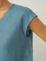 100% Linen V-Neck Cap Sleeve Crop Top FRESSA by LINTICO for women