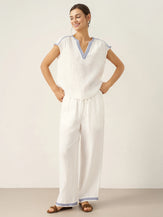100% Linen V-Neck Embroidered Crop Top FENE by LINTICO for women