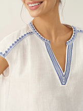 100% Linen V-Neck Embroidered Crop Top FENE by LINTICO for women