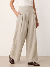 100% Linen Pleated Waist Wide Leg Pants LOUISA by LINTICO for women