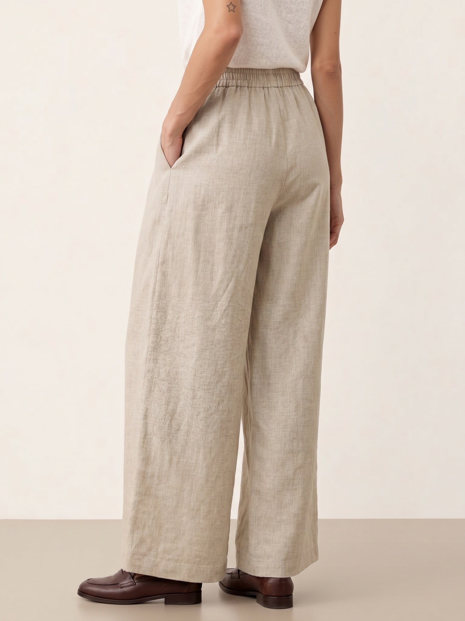100% Linen Pleated Waist Wide Leg Pants LOUISA by LINTICO for women