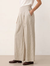 100% Linen Pleated Waist Wide Leg Pants LOUISA by LINTICO for women