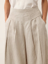 100% Linen Pleated Waist Wide Leg Pants LOUISA by LINTICO for women