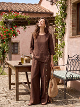 100% Linen Asymmetric-Hem Button-Trim Top NYLA by LINTICO for women