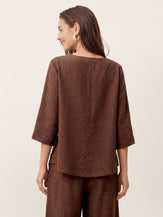 100% Linen Asymmetric-Hem Button-Trim Top NYLA by LINTICO for women