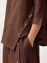 100% Linen Asymmetric-Hem Button-Trim Top NYLA by LINTICO for women
