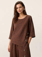 100% Linen Asymmetric-Hem Button-Trim Top NYLA by LINTICO for women