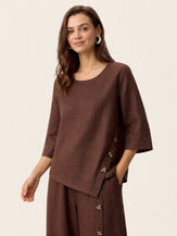 100% Linen Asymmetric-Hem Button-Trim Top NYLA by LINTICO for women