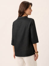 100% Linen Asymmetric Collar Inverted Pleat Top OTTILIE by LINTICO for women