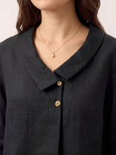 100% Linen Asymmetric Collar Inverted Pleat Top OTTILIE by LINTICO for women