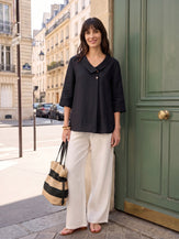 100% Linen Asymmetric Collar Inverted Pleat Top OTTILIE by LINTICO for women