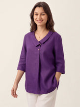 100% Linen Asymmetric Collar Inverted Pleat Top OTTILIE by LINTICO for women