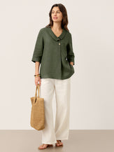 100% Linen Asymmetric Collar Inverted Pleat Top OTTILIE by LINTICO for women