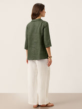 100% Linen Asymmetric Collar Inverted Pleat Top OTTILIE by LINTICO for women