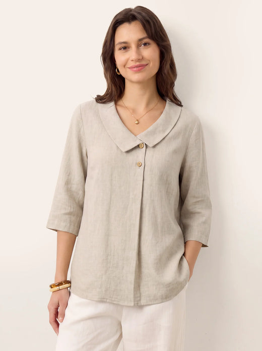 100% Linen Asymmetric Collar Inverted Pleat Top OTTILIE