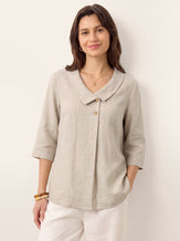 100% Linen Asymmetric Collar Inverted Pleat Top OTTILIE by LINTICO for women