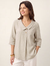 100% Linen Asymmetric Collar Inverted Pleat Top OTTILIE by LINTICO for women