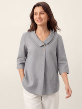 100% Linen Asymmetric Collar Inverted Pleat Top OTTILIE by LINTICO for women