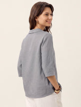 100% Linen Asymmetric Collar Inverted Pleat Top OTTILIE by LINTICO for women