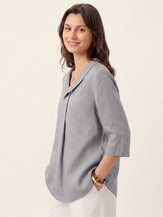 100% Linen Asymmetric Collar Inverted Pleat Top OTTILIE by LINTICO for women