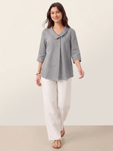 100% Linen Asymmetric Collar Inverted Pleat Top OTTILIE by LINTICO for women