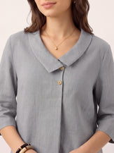 100% Linen Asymmetric Collar Inverted Pleat Top OTTILIE by LINTICO for women