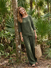100% Linen Asymmetric-Hem Button-Trim Top NYLA by LINTICO for women