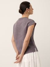 100% Linen Asymmetric Wrap Tie Waist Top GRETCHEN by LINTICO for women