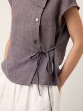 100% Linen Asymmetric Wrap Tie Waist Top GRETCHEN by LINTICO for women