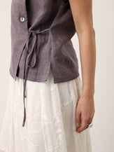 100% Linen Asymmetric Wrap Tie Waist Top GRETCHEN by LINTICO for women