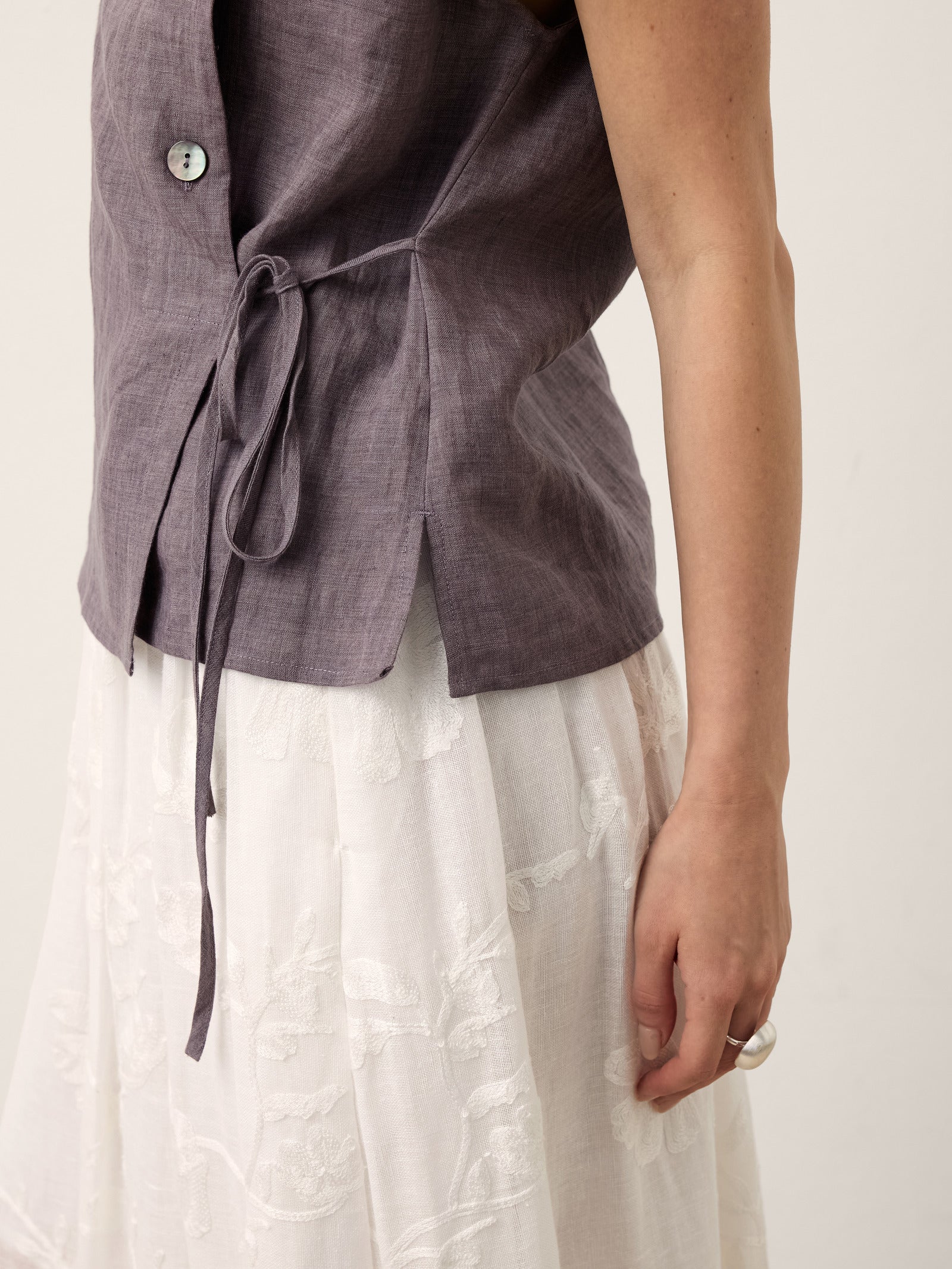 100% Linen Asymmetric Wrap Tie Waist Top GRETCHEN by LINTICO for women