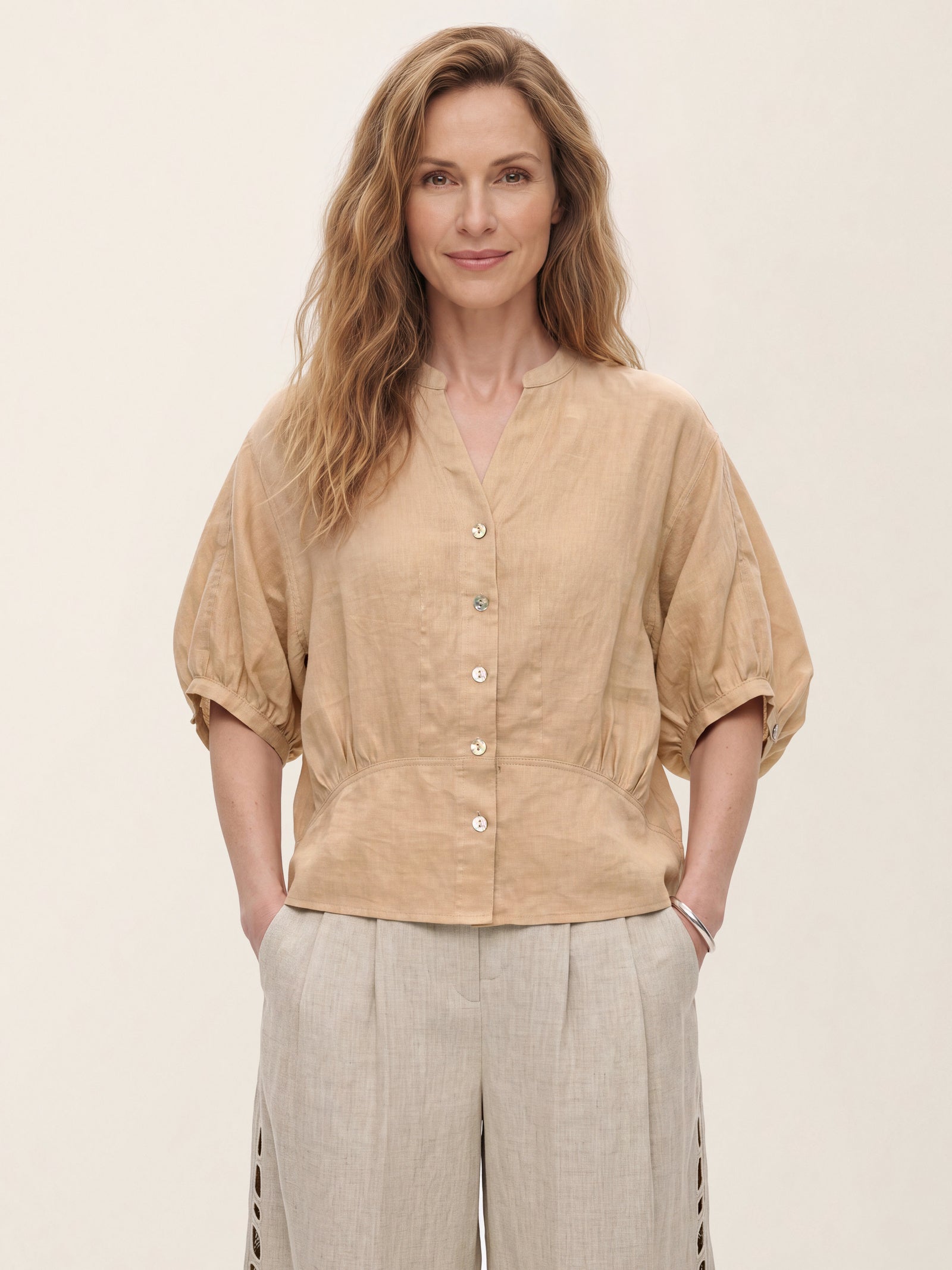 100% Linen Batwing Sleeve Peplum Shirt MIRELLA by LINTICO