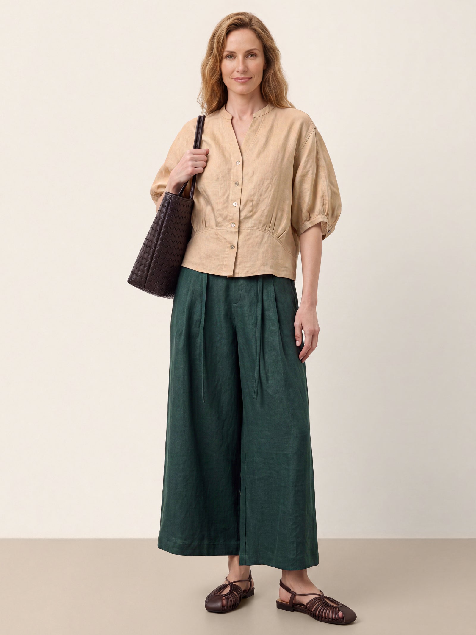 100% Linen Batwing Sleeve Peplum Shirt MIRELLA by LINTICO