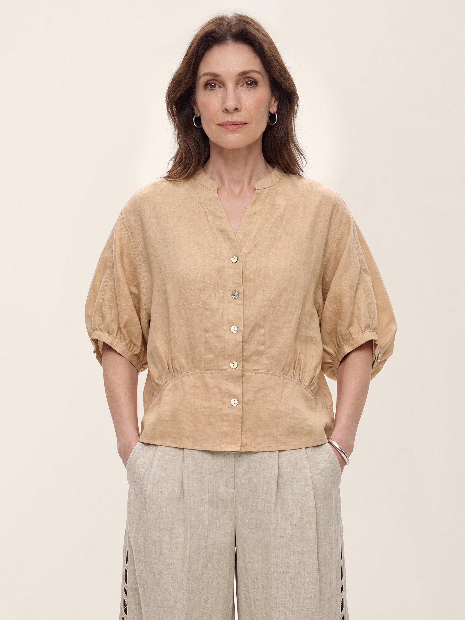 100% Linen Batwing Sleeve Peplum Shirt MIRELLA by LINTICO