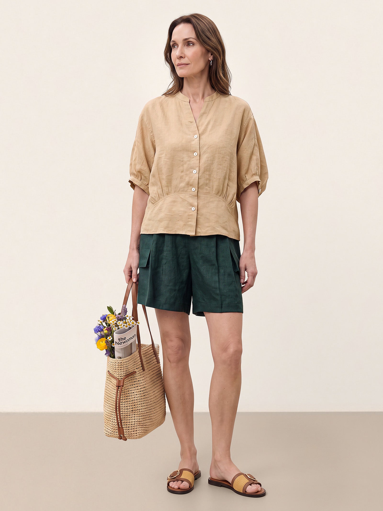 100% Linen Batwing Sleeve Peplum Shirt MIRELLA by LINTICO