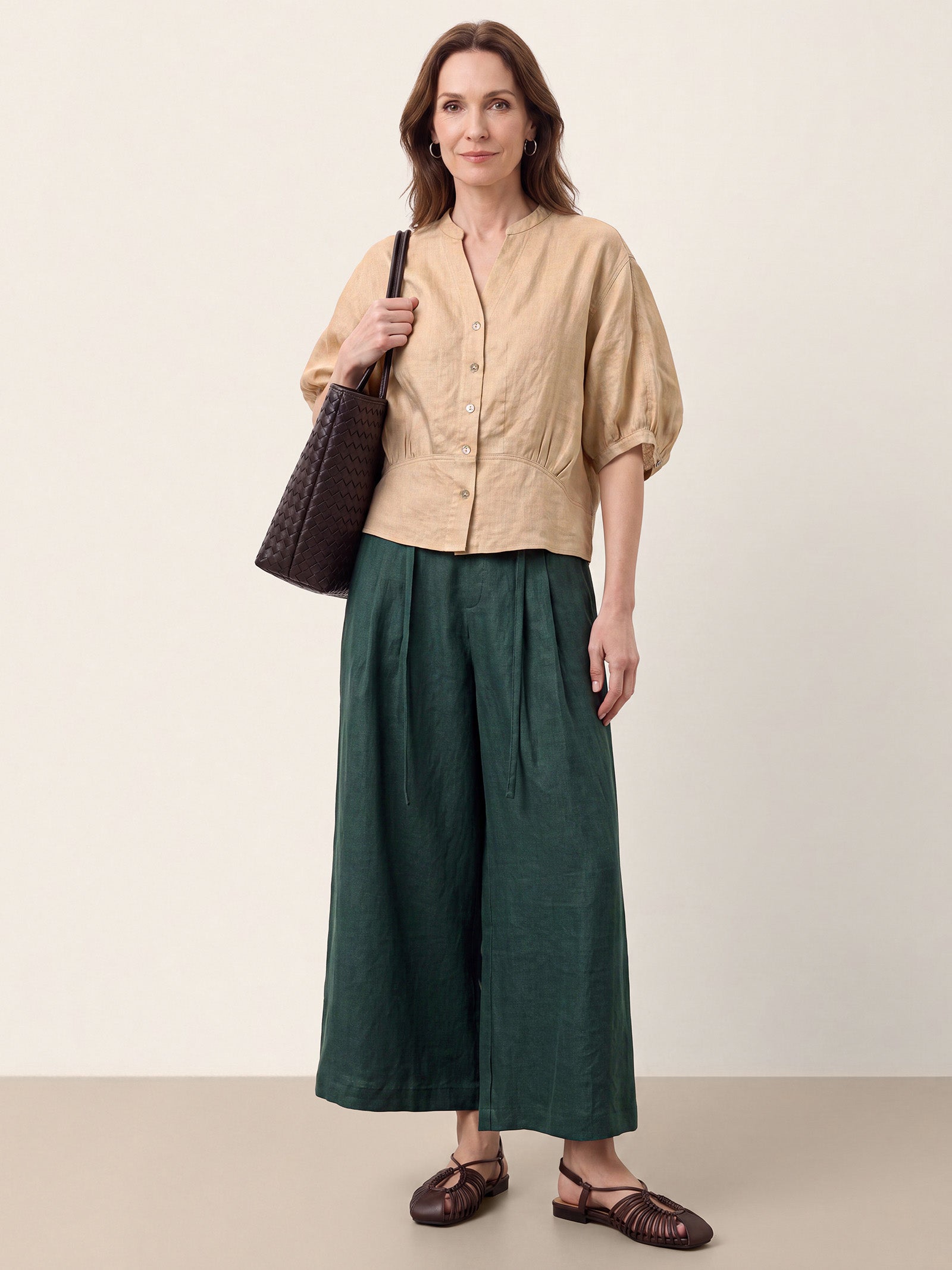 100% Linen Batwing Sleeve Peplum Shirt MIRELLA by LINTICO