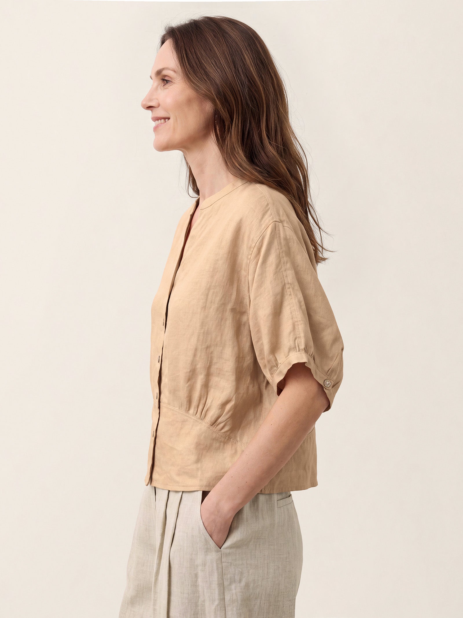 100% Linen Batwing Sleeve Peplum Shirt MIRELLA by LINTICO