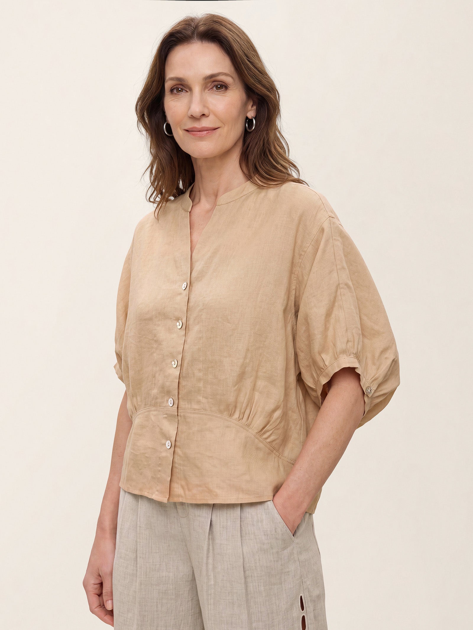 100% Linen Batwing Sleeve Peplum Shirt MIRELLA by LINTICO