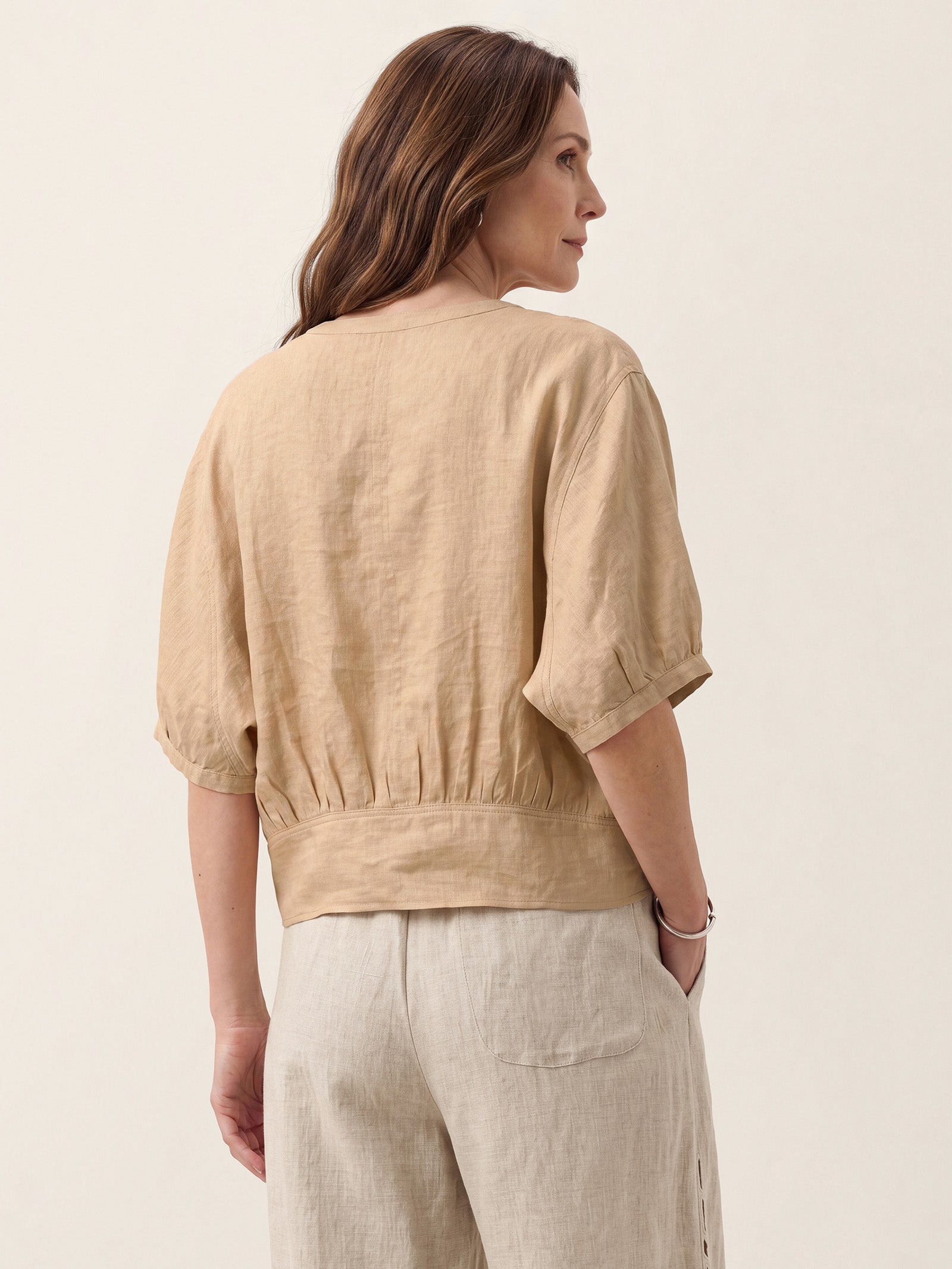 100% Linen Batwing Sleeve Peplum Shirt MIRELLA by LINTICO