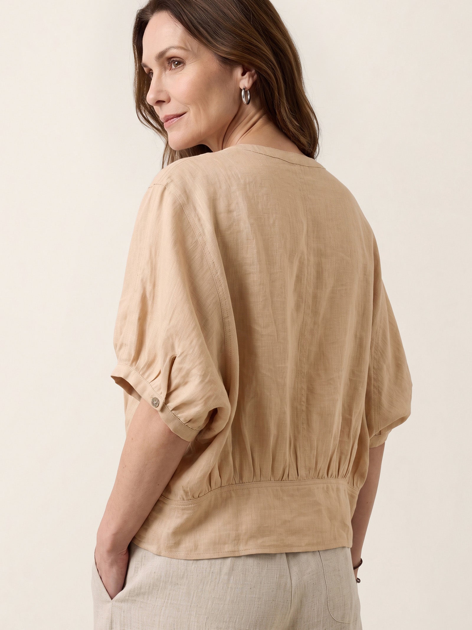 100% Linen Batwing Sleeve Peplum Shirt MIRELLA by LINTICO