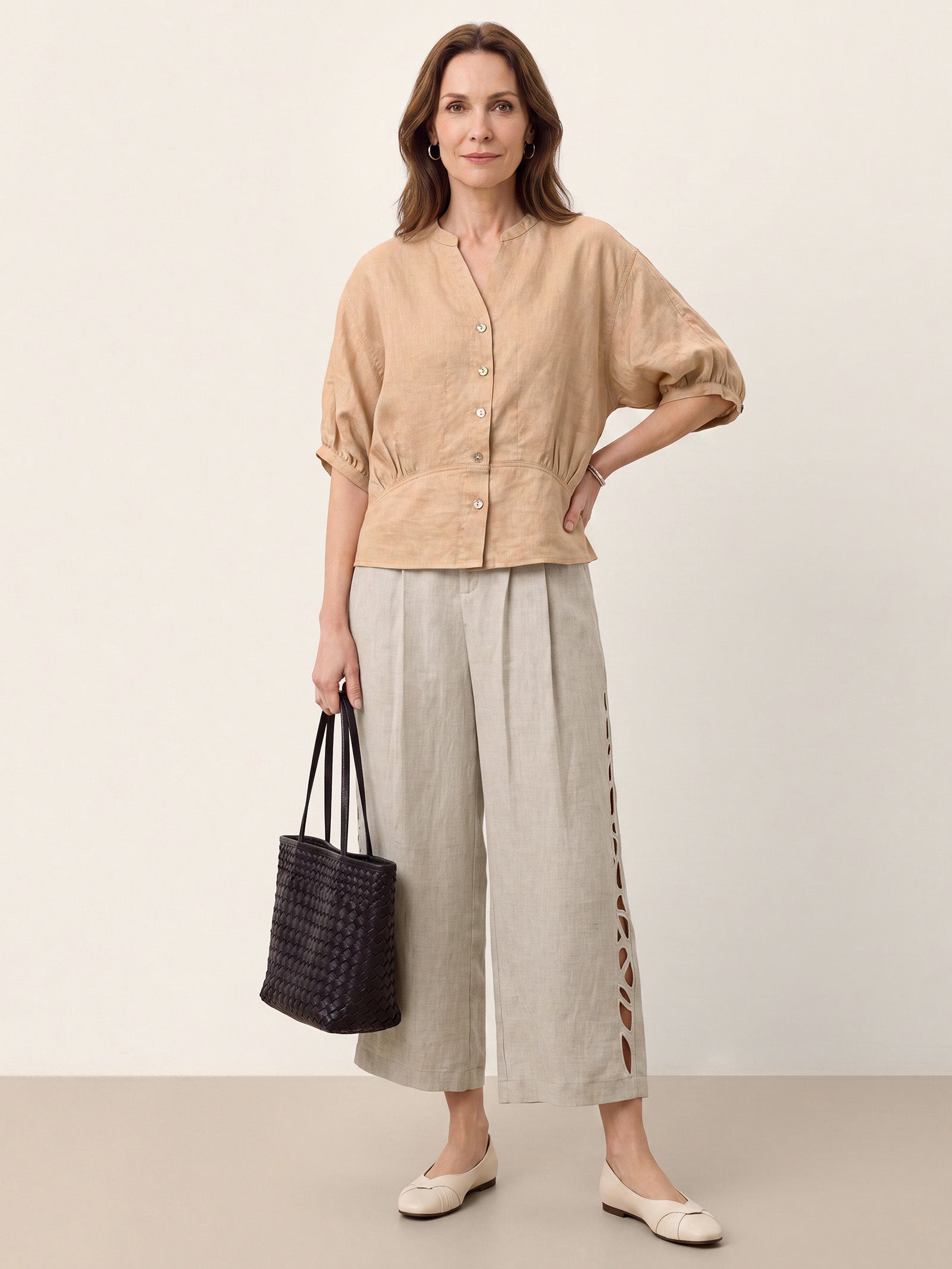 100% Linen Batwing Sleeve Peplum Shirt MIRELLA by LINTICO
