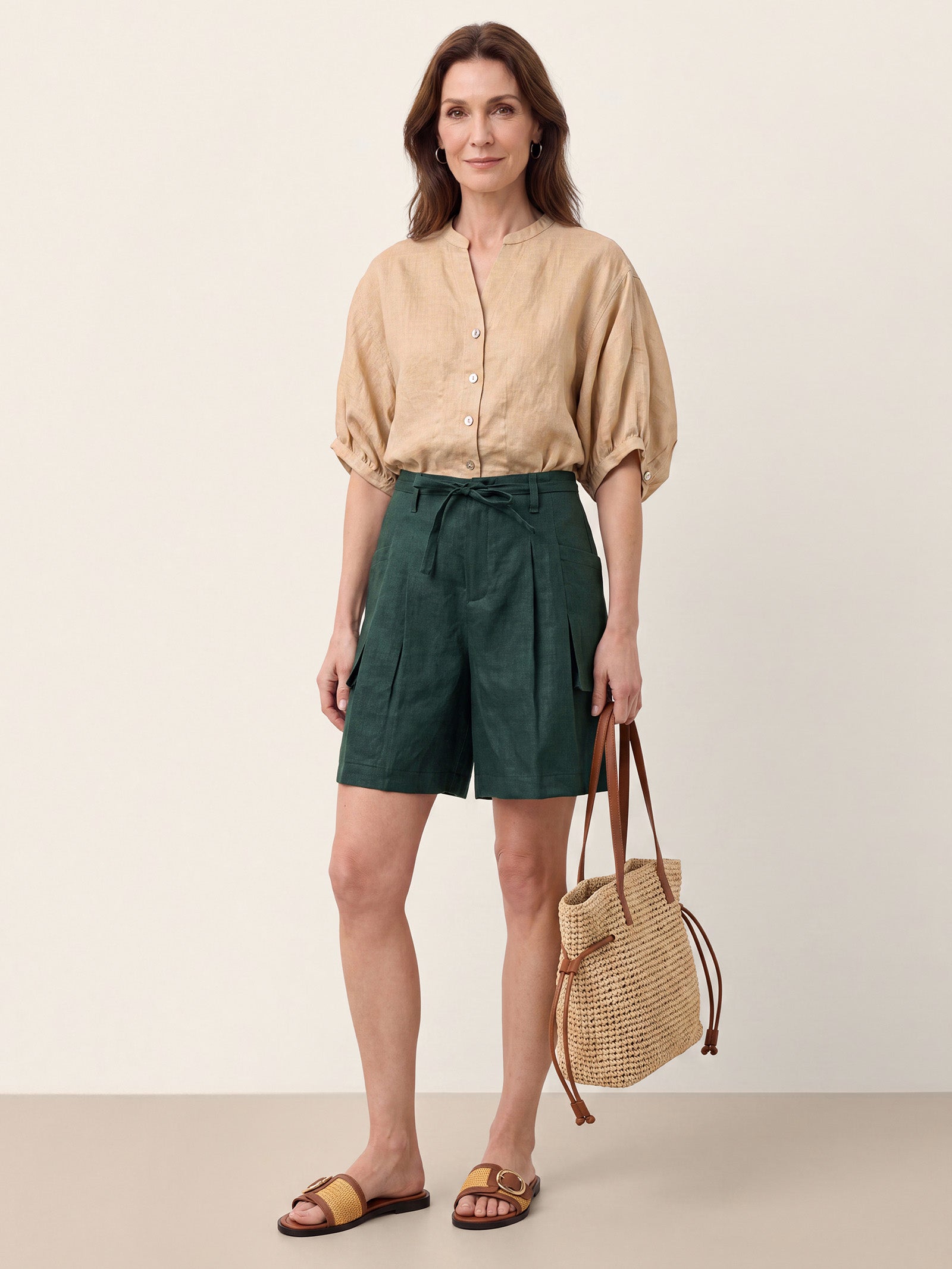 100% Linen Batwing Sleeve Peplum Shirt MIRELLA by LINTICO