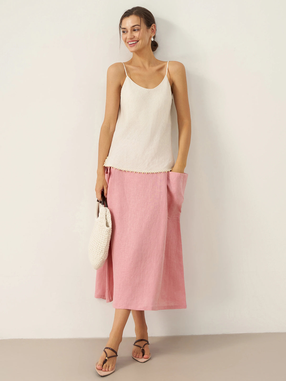 100% Linen Beaded Hem Camisole Bree by LINTICO for women