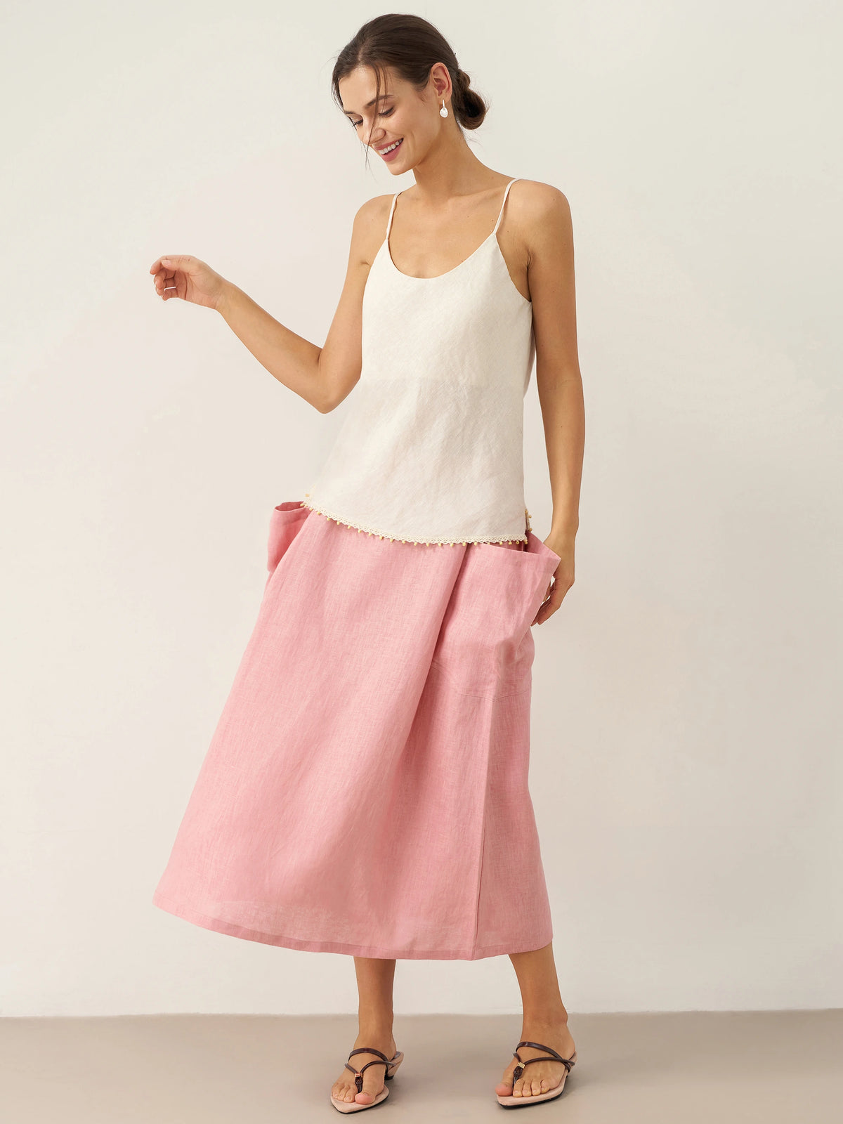 100% Linen Beaded Hem Camisole Bree by LINTICO for women