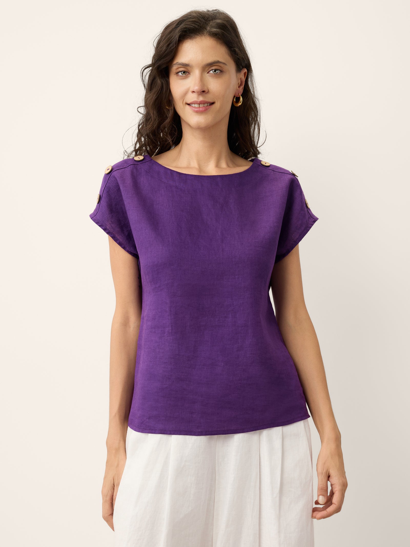 isabelle natural linen midi dress product info and reviews 100% Round Neck Button Detail Top ISABELLE, Dark Purple / XL Style:EE00736DG Boho High Low Dress Closed Toe 200g/m2 washed linen